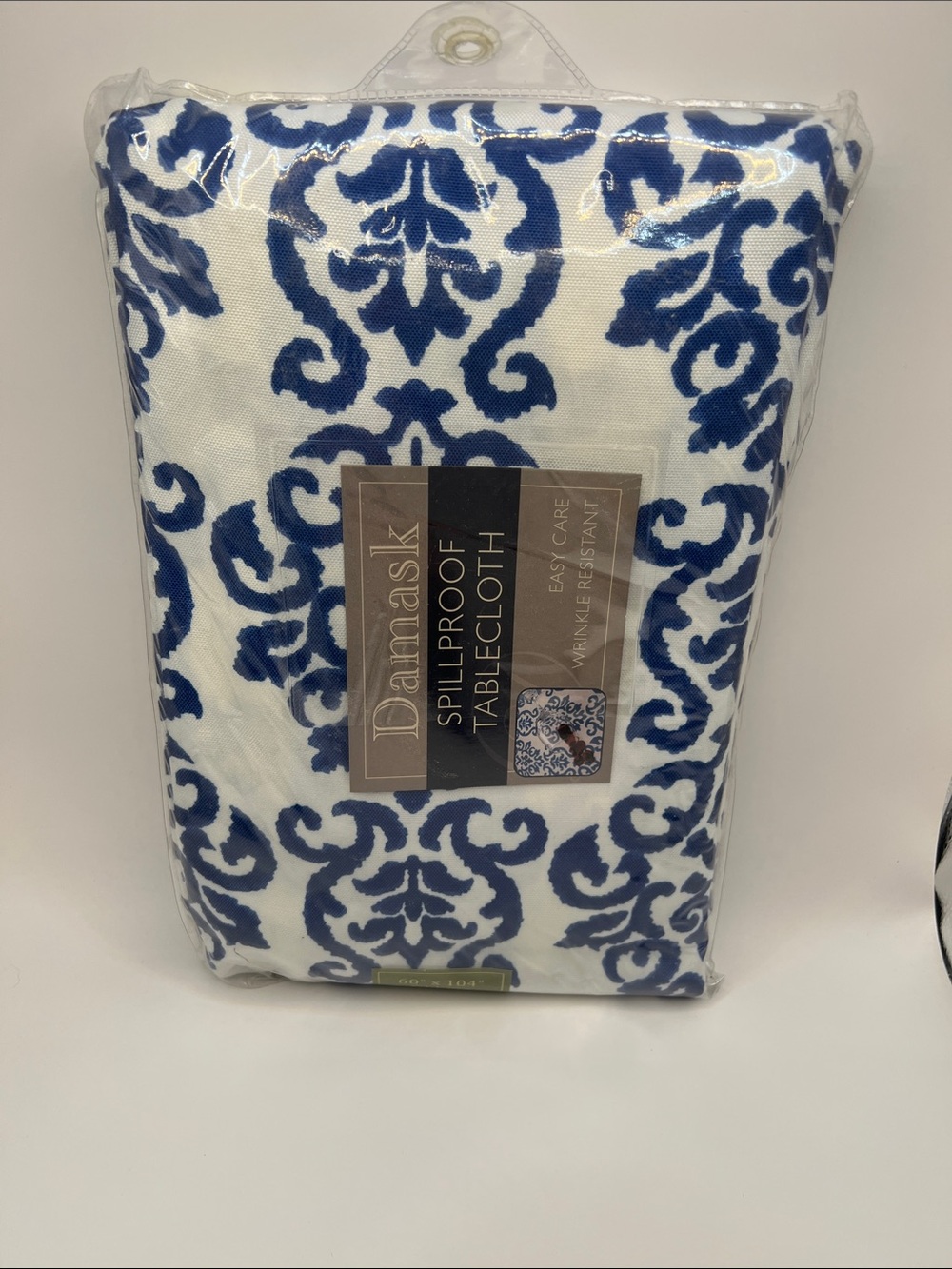 Beautiful Cobalt Blue & White Damask Tablecloth, Large 60”x 104” Oblong, NWT